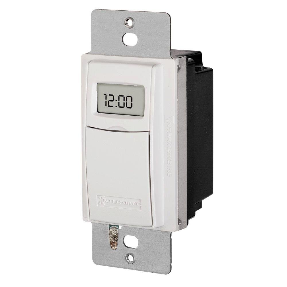 Intermatic ST01 7-Day Heavy-Duty Programmable Timer, white, with digital display showing 12:00.