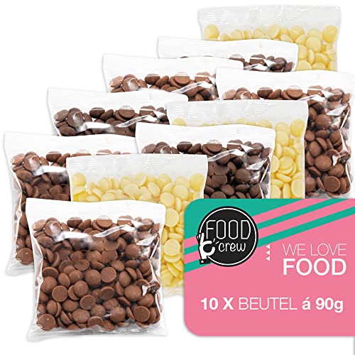 FOOD crew 900g belgische Schokolade für Fondue - Mix aus Vollmilch, Zartbitter & Weiß - Schokobrunnen – Schoko Kuvertüre Drops - 10 Portionsbeutel einzeln verpackt