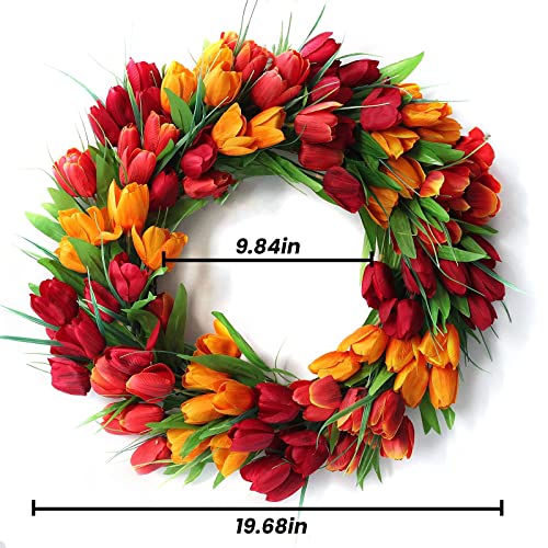 Sisjuly 20Inch Artificial Tulips Flower Wreath Front Door Wreaths Simulation Garland For Wedding Home Party Decoration Tulips Leaves Classic Floral Wreath For Wall Window (Red) #TOP1
