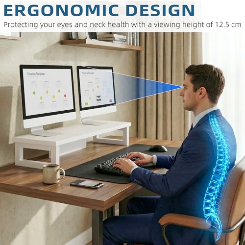 OYRREU Bildschirmerhöhung 2 Monitore, 91x26cm Monitor Erhöhung Schreibtisch Monitorständer Weiß Computer Monitor Stand, Monitor Riser TV PC Bildschirm Computer Ständer