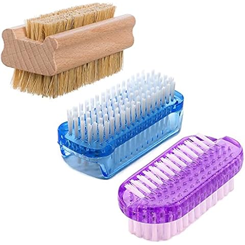 3 Pieces Nail Brush for Cleaning Natural Pig Hand Bristle Wooden Two Sided Fingernail Scrub Brush for Men Women Kids Strong Soft Hard Stiff Cactus Bristles Scrubber Cover