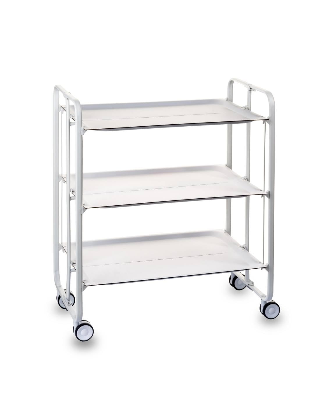 DON HIERRO - Carrito auxiliar con ruedas BAUHAUS, armazón metálico color blanco, 3 bandejas-Blanco