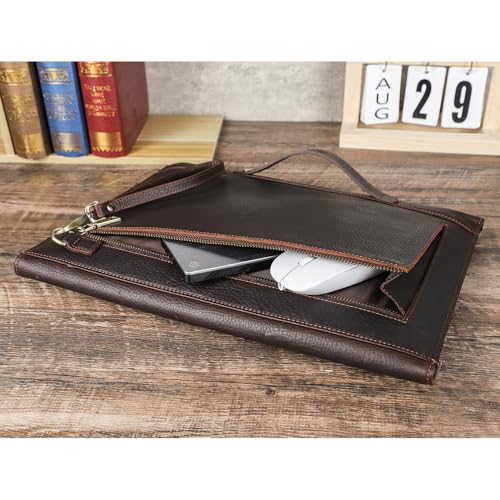 Image of CONTACTS Full Grain Leather 14.2 inch Laptop Sleeve with Lock Slim Briefcase Laptop Case 14.6 inchx 10.6 inch Document Bag Mens Envelope Bag
