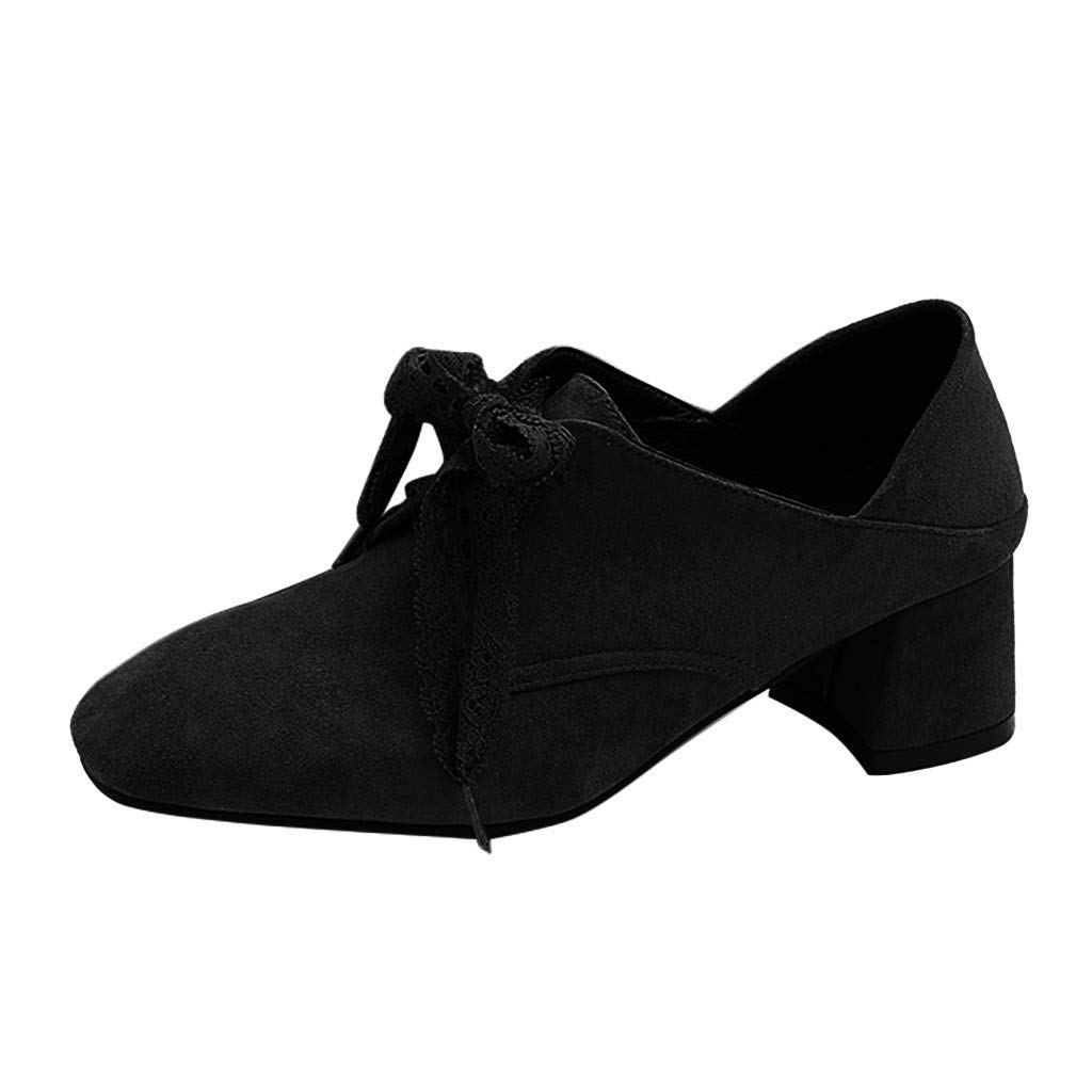 Women Heels Shoes Pure Color Shallow Single Works Shoes Square Head Shoes