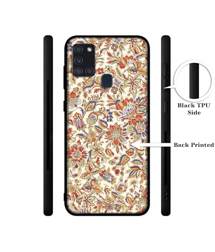Image of Floral Design Premium 2D Printed Metal Back Case Cover for Samsung Galaxy A21S 4G