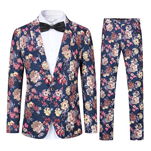 Cloudstyle Mens 2 Piece Suit Floral Printed Slim Fit Tweed | Textured pattern supports parties receptions proms stage events photos dinners celebrations and standout rotations social product thumbnail 9