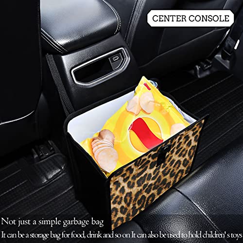 Image of Vintage Brown Leopard Print Car Trash Can, Foldable Hanging Cheetah Trash Bag, Waterproof Animal Skin Small Car Accessories Garbage Bin