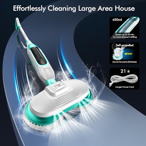 Scrubbing Steam Mop with Rotating Mop Pads, All-in-One Hard Floor Cleaner with LED Headlights, Steam & Spin Control, 6 Soft Scrub Pads, Swivel Steering, FS07 - Image 7