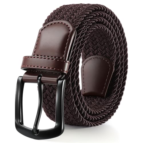 Image of SUOSDEY Men Stretch Braided Belt, Elastic Belt for Jeans Pants Casual Golf Belt 1 3 /8 inch