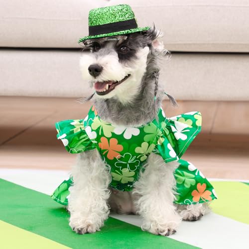 Image of CuteBone Frilly Dog Dress Princess Puppy St.Patrick's Day Dresses with Ruffled Sleeves Cat Clothes Outfit for Small Dogs Girl Pet Apparel