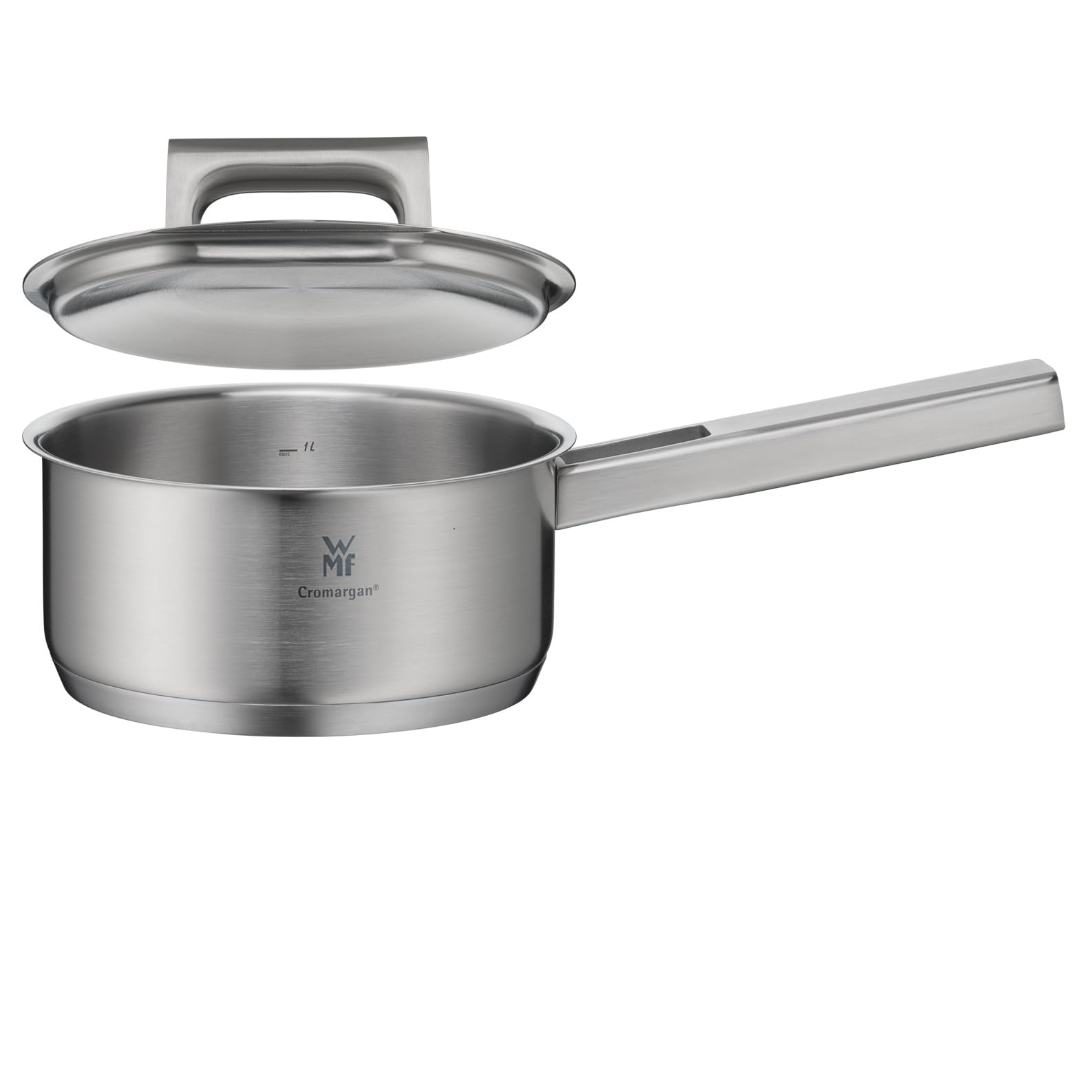 WMF Ultimate Cool Stielkasserolle 16cm mit Deckel, Kochtopf klein 1,4l, Milchtopf Induktion, Cromargan Edelstahl matt, unbeschichtet, Induktions Topf mit Innenskalierung, spülmaschinengeeignet