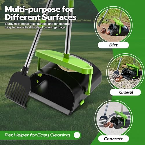 Image of UPSKY 33.4 inch Dog Pooper Scooper Swivel Bin & Rake Kit with 100 Waste Bags | Long Handle Heavy Duty Pet Poop, Stainless Steel, Easy to Install, Odor-proof Lid for All Dog Sizes-Yard /Lawn /Outdoor Use