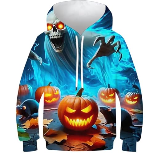 Sweat à capuche enfant imprimé 3D citrouilles 9-11 ans pour fille et garçon avec poches
