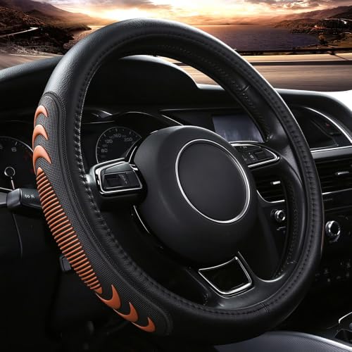 Yangday Leather Steering Wheel Cover for Ford F150 F250 F350, 15.5-16 inches Car Steering Wheel Cover with Anti-Slip Massage Particle (Brown)