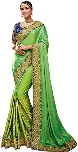 Magneitta Women's Ethnic Wedding And Party Wear Heavy Handwork Designer Sari Free Size Green