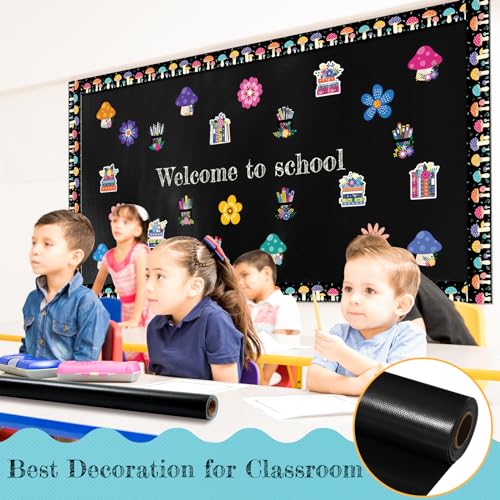Image of 2 Roll Black Bulletin Board Paper 12 x 4 ft Large Fabric Classroom Decor | 4x12 ft Fadeless Display Background, Durable for DIY Crafts Classroom Bulletin Boards, Back to School Decorating Projects