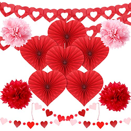 Valentine's Day Heart Paper Craft Kit Party Decorations Heart Fans Banner Paper Honeycomb Balls Poms for Wedding Valentine Anniversary Party Supplies - Image 4