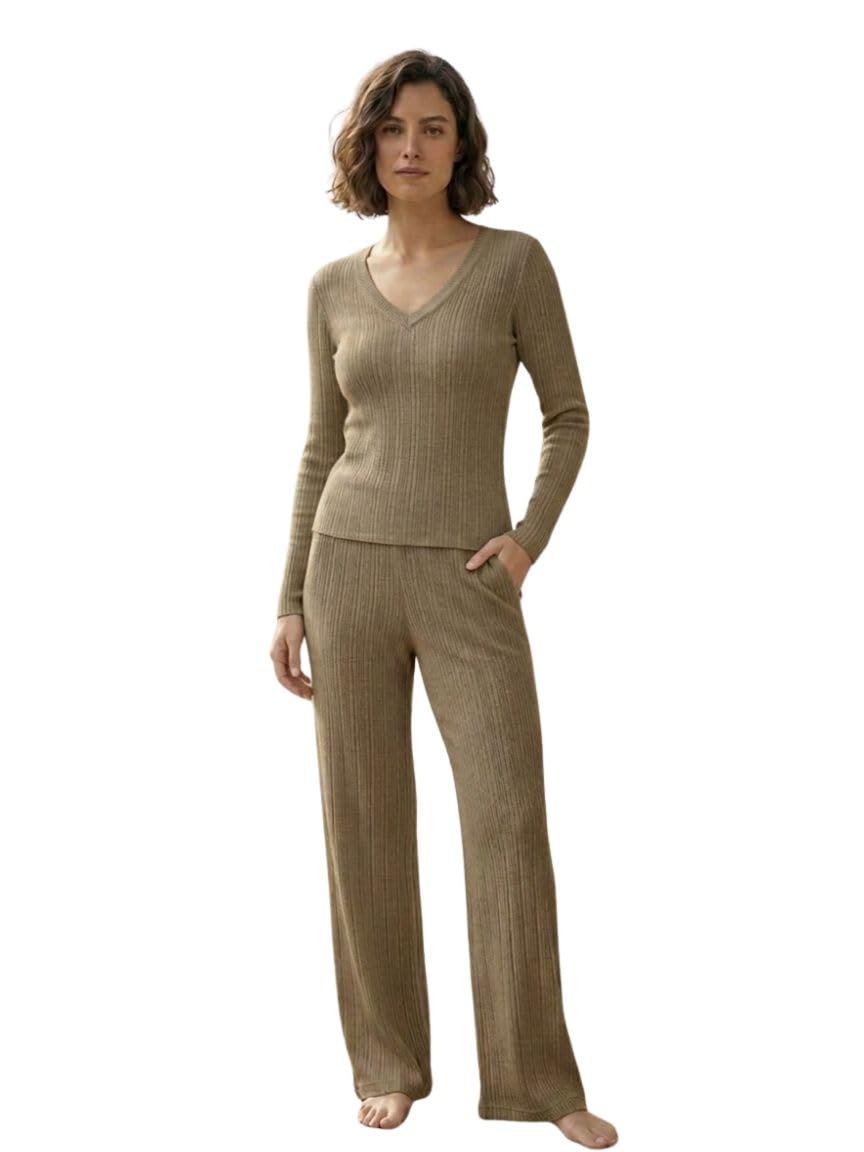 Women Striped Cord Set Full Sleeve | V Neck Top with Full Length Trouser Polyester Blend | Casual Summer Wear Co-Ord Set for Women-image-42