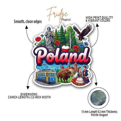 Image of Poland Fridge Magnet - Glossy Engineered Wood Magnet, Precision Laser Cut, HD Print, Durable Poland Country Decor Refrigerator Magnet