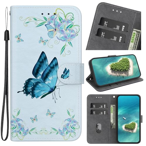 YKTO Funda para LG V40 ThinQ Carcasa Wallet Phone Cover Case Mariposa Azul Grande,Funda de Piel con Cierre magnético,función de Soporte y Ranuras para Tarjetas para LG V40 ThinQ