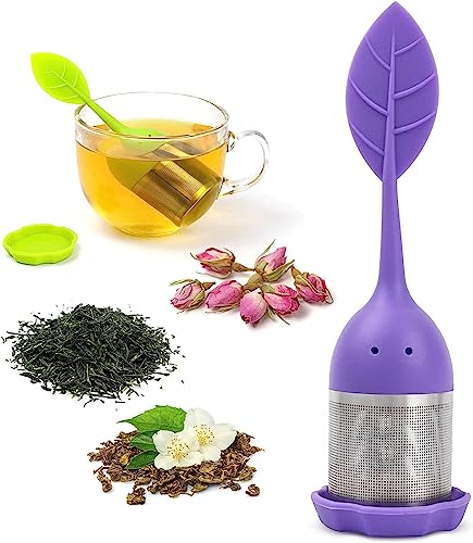 Silicone Tea Infusers for Loose Tea, Silicone Tea Steeper Fine Mesh Loose Tea Filter Lid Tea Cup Filter for Leaf Tea or Herbal(Purple, 1 Set)