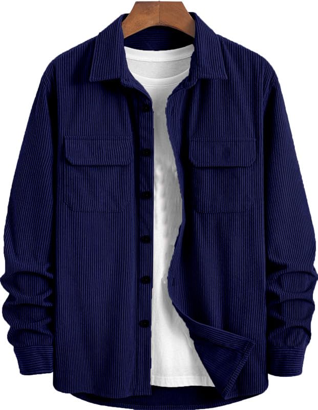 Image of MiraMichi Men's Full Sleeve Corduroy Striped Casual Jacket, Ideal for Stylish Everyday Outfits