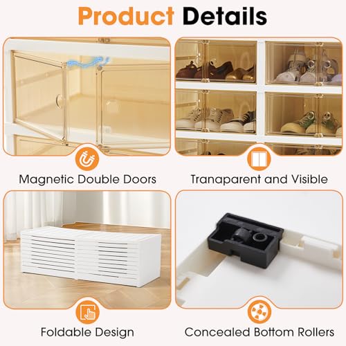 Image of Folding Shoe Rack Storage Device,Large Plastic Folding Shoe Cabinet, Easy to Assemble Shoe Rack Storage Cabinet with Transparent Door Magnetic Buckle(9Tiers,36Pairs)