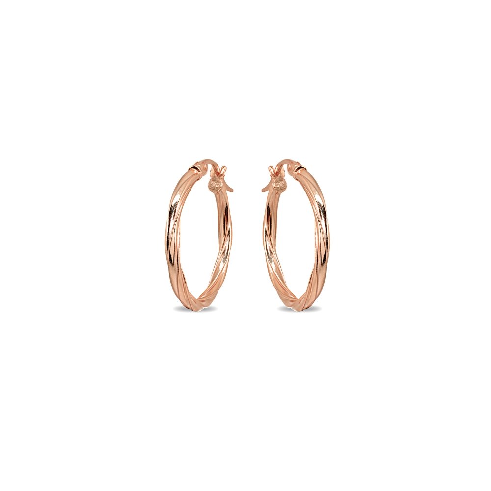 Hoops 4 LessRose Gold Flash Sterling Silver Twist Round Hoop Earrings for Women (2x15mm - 50mm Diameter)