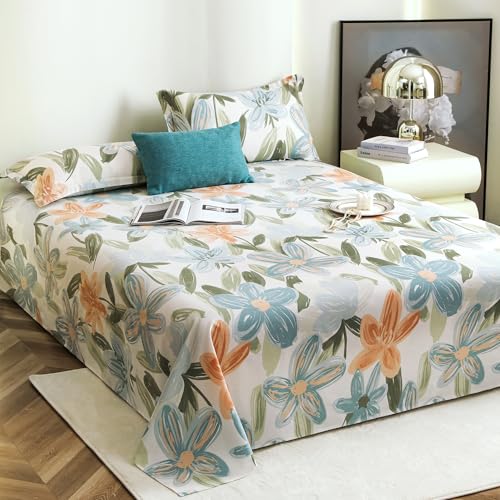 Image of Story@Home Bedsheet for Double Bed Cotton 190 TC with 2 Pillow Covers, White & Light Blue, Floral, Double Size Bedsheet for Double Bed | (225 Cm X 250 Cm) | Perfect for Home Decor