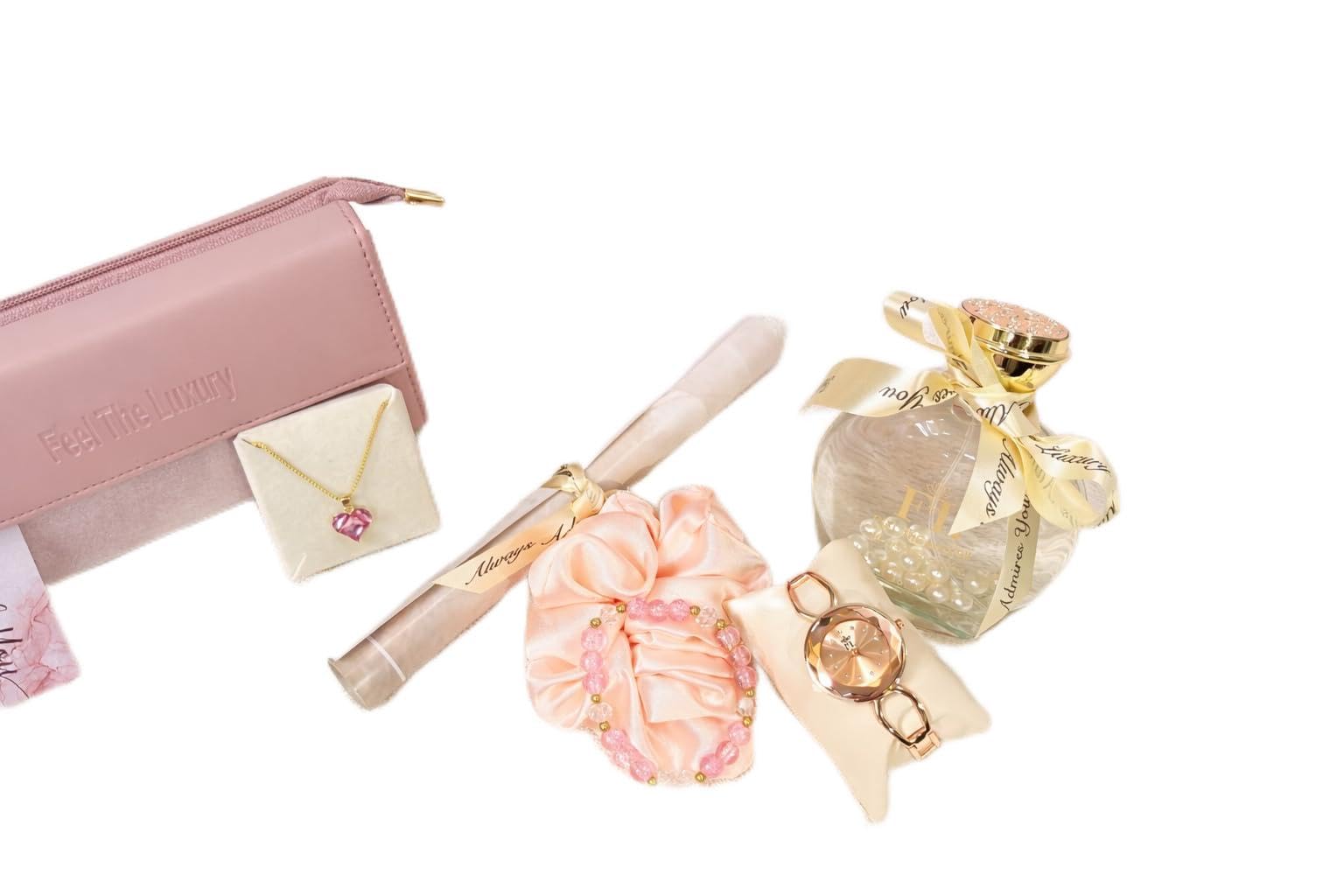 FL Ultra Luxury Women's Gift Box Set, Pink Wallet, Analog Watch, Pendant, Non-Alcoholic Fragrance and Accessories-image-20