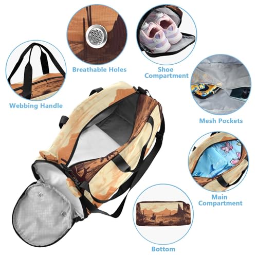 YETTASBIN Sport Travel Duffel Bag for Girls Boys, Cowboy Large Waterproof Weekender Overnight Bag, Detachable Shoulder Strap Gym Bag with Shoe Compartment & Wet Pocket4