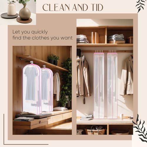 Chunful 60" Clear Garment Bags for Hanging Clothes 4-Pack Dust-Proof Closet Storage Covers with 10" Gusseted Design & Smooth Zipper for Dresses, Coats, Suits, Women's Home Organization (Pink)4