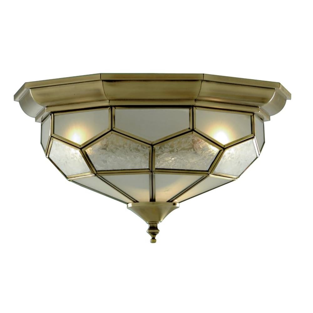 Britalia Flush Mount Ceiling Light, Octagonal, 18cm x 29cm, Antique Brass with Acid Glass, Vintage Style, Indoor Use