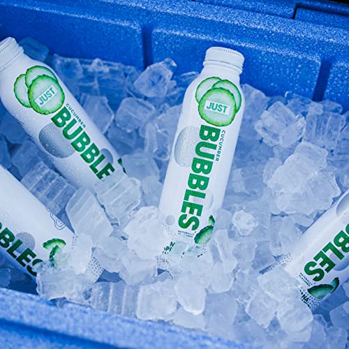 Image of JUST Bubbles Cucumber - Pure Premium Sparkling Spring Water in a Fully Recyclable Reusable Eco-Friendly Bottle - 100% Mountain-Sourced Carbonated Water with Naturally Occurring Minerals, 16 Fl Oz (Pack of 12)