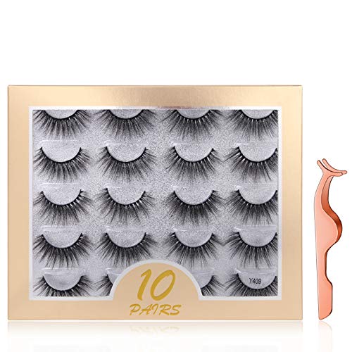 Pestanas postiças profissionais reutilizáveis, 10 pares de pestanas compridas e grossas 3D feitas à mão para extensão de pestanas de maquilhagem com clipe de pestanas (Y409)