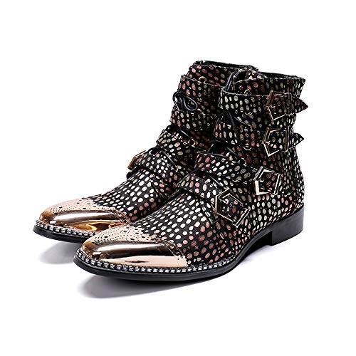 Men's Ankle Boots Genuine Leather Multi Buckles & Lace Up High Top Shoes2