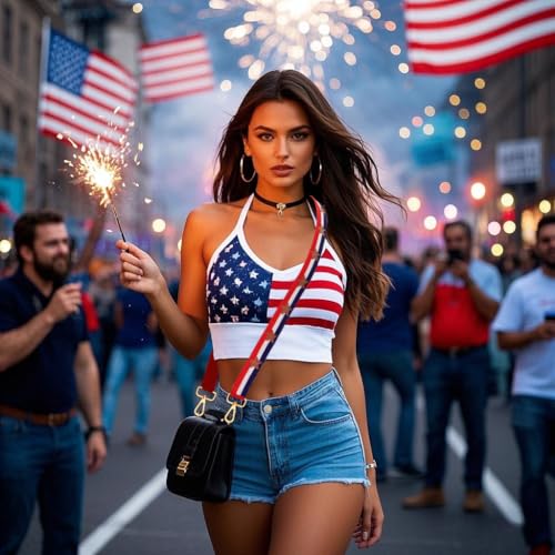 Image of Beaded 4th of July Purse Strap USA Purse Strap Replacement Red White and Blue Patriotic Crossbody Shoulder Bag Straps 4th of July Outfits (Style H)