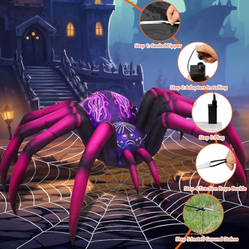 Aufblasbare Halloween-Spinne mit violettem Verlauf und LEDs, 2,7 m – Bild 4