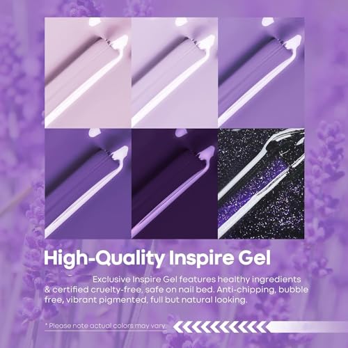 Image of DUDUSTRONG Bolt Bee Gel Glossy Finish Nail Polish Kit Gel Nail Polish Set - Purple 6 Colors Gel Polish Set Purple Glitter Nail Polish Soak Off 2023 For Women (A1 Lavender(17+16+57+77+14+13)), 90 Ml