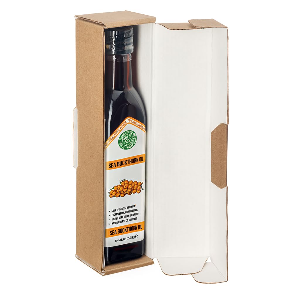 Aceite de Espino Amarillo Verde Siberiano – 250 ml Aceite de Fruta Hippophae Monovarietal, Virgen Extra Sin Refinar, Prensado en Frío