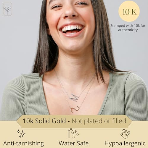 MAX + STONE Solid White 10K Gold Initial Pendant Necklace for Women | Personalized 10K Gold Necklace for Women | Real 10kt Letter Necklaces with Initial Letter A on an 16-18 inch Cable Chain2