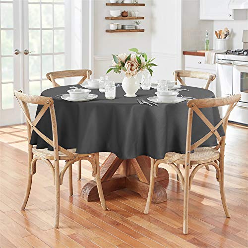 Image of Obstal 210GSM Round Table Cloth, Grey, 60 Inch Diameter | Water Resistance Microfiber Tablecloth, Decorative Fabric Circular Table Cover for Outdoor and Indoor Use