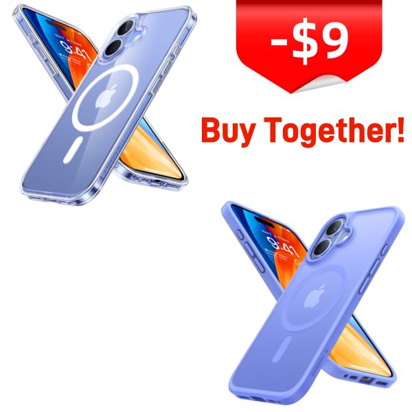 TORRAS Magnetic Shockproof 16 Phone Case,Clear&Blue,Fit for MagSafe