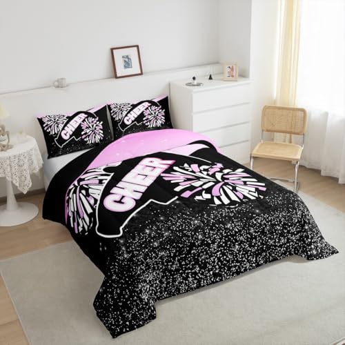 Image of Feelyou Glitter Pink Purple Cheer Comforter Set Toddler Size Dreamy Girly Gymnastic Sports Comforter for Kids Boys Girls Gymnastics Lovers Bedding Set Cheer Sports Duvet Set Room Decor Quilt