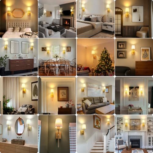 Image of Battery Operated Wall Sconces Set of 2: Gold Rechargeable Wall Lights with Touch and Remote Control, Wireless Battery Powered Wall Scone Cordless Wall Lamp for Bedroom Living Room Bathroom Hallway