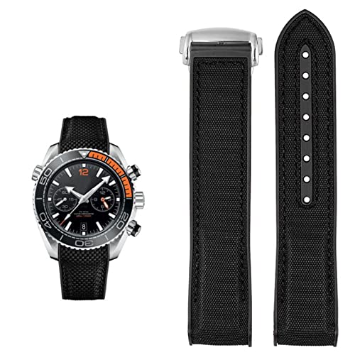 EAMOM Pulsera de reloj para Omega 300 SEAMASTER 600 PLANET OCEAN, correa de nailon y silicona, accesorios para reloj, correa de cadena de 20mm y 22mm(Black SK,22mm)