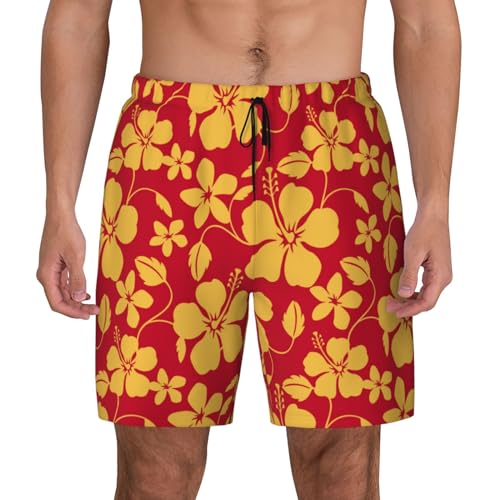 Hawaiian Style Red Yellow Funny Men's Swim Trunks Board Shorts Quick Dry-