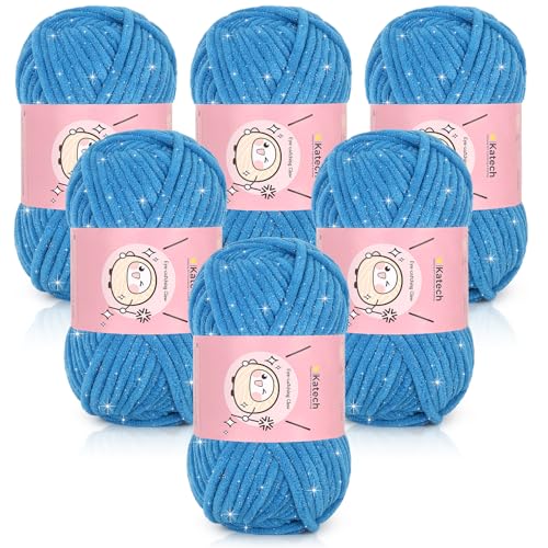 Image of Katech Sparkle Chenille Yarn for Crocheting-6 * 50g /1.76oz-6 Super Bulky