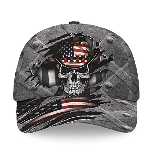 Image of Cowboy Skull Cap for Men, Us Flag Skeleton Reaper Gothic Horror, Adjustable Hats Fashion Accessories for Men Women