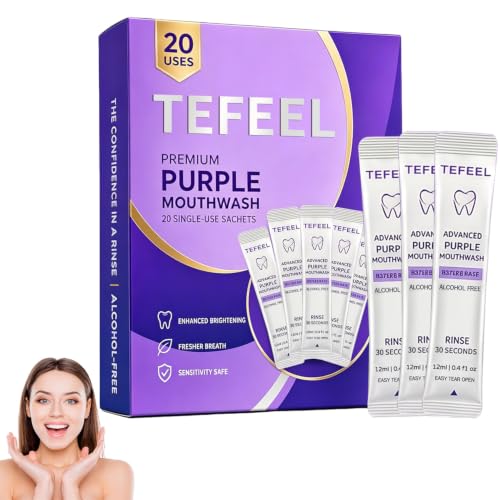 Purple Mouthwash Whitening Sachets 20 Pack 2026 New Professional Teeth Restoration Mouthwash Alcohol & Peroxide Free Fresh Mint Flavor Color Correcting Alcohol Free Gentle Oral Care (1 Boxes)